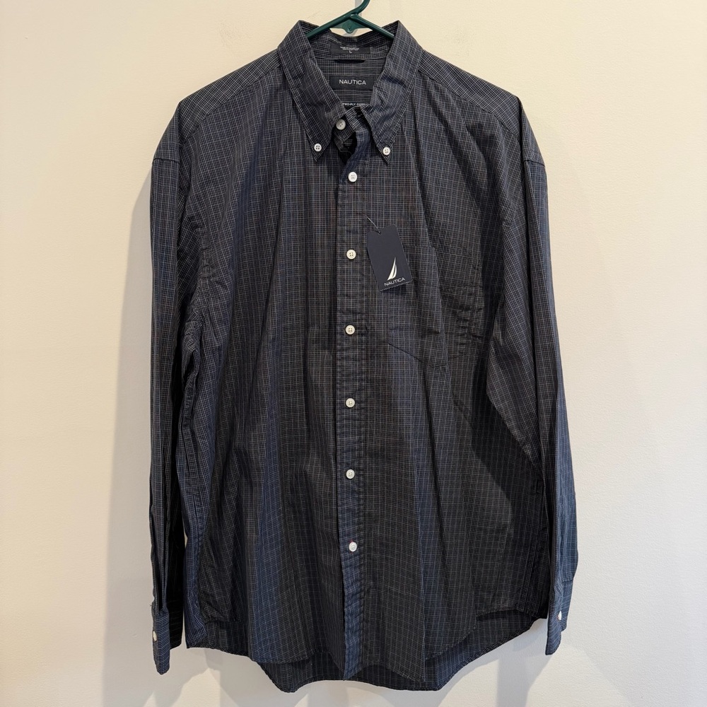 Nautica Plaid Button Down Shirt‎ black/gray size L